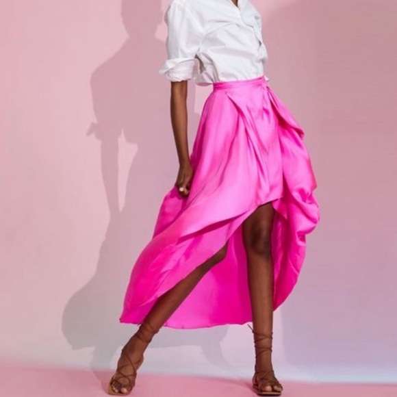 Cynthia Rowley Maxi Low High Silk Bow Skirt in pink size 2 - Picture 2 of 11
